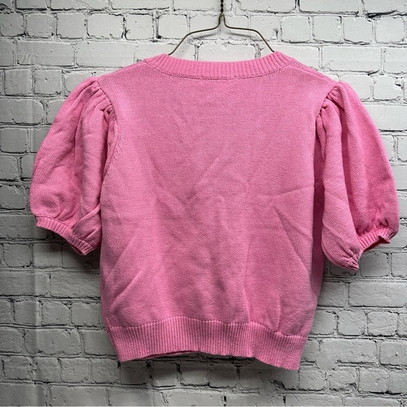 Lalavon Pink Sweater with White Bows size S NWT - Picture 3 of 9